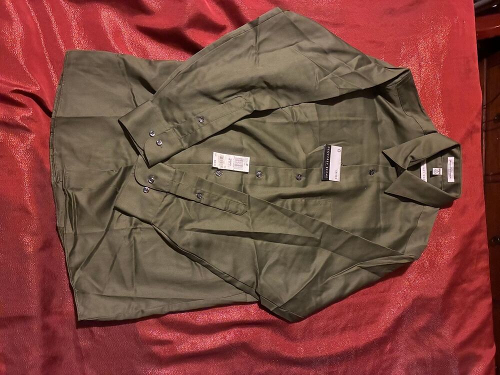 Geoffrey Beene Shirt Womens M Olive Sateen Button Up Long Sleeve Dress Top
